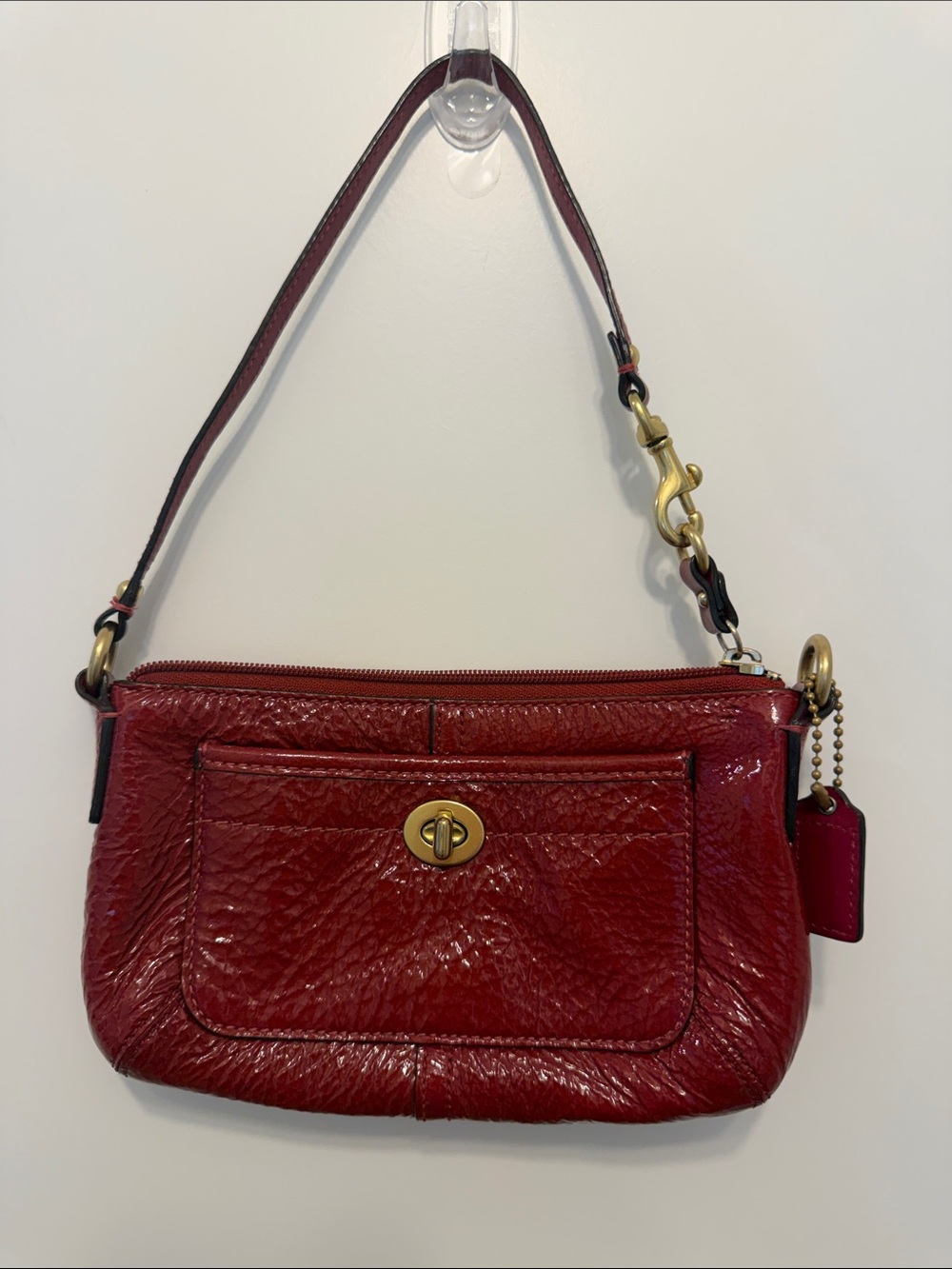 Coach Red Patent Leather Wristlet with Gold Hardware